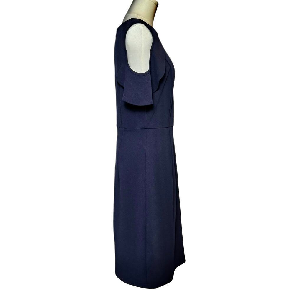 Nina Leonard Navy Cold Shoulder Dress Flutter Sleeve Sheath Career Cocktail Med - Picture 4 of 7